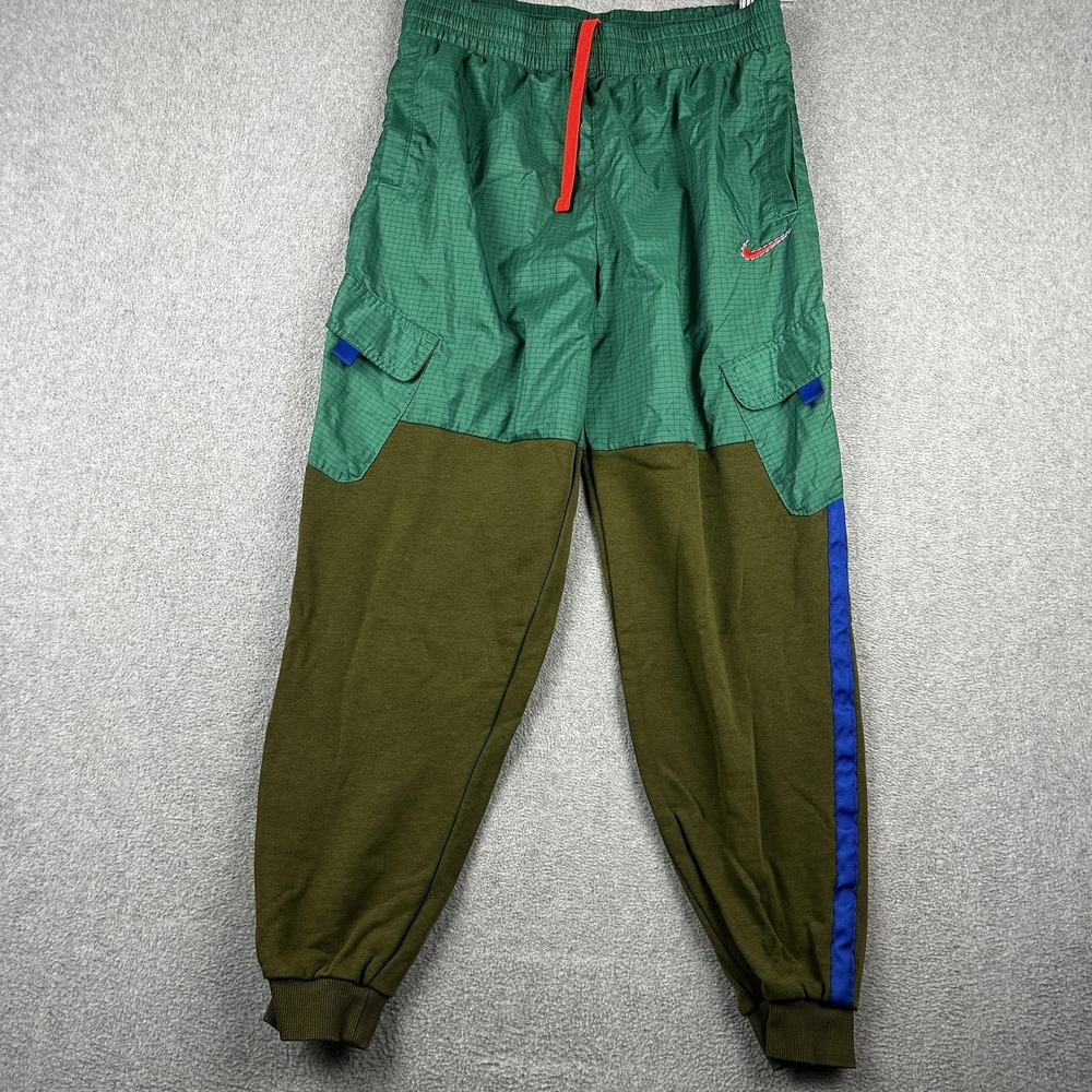 Nike Pants Kids XL Green Cargo Joggers Woven Fleece Swoosh DQ8741-365 Hybrid Gym
